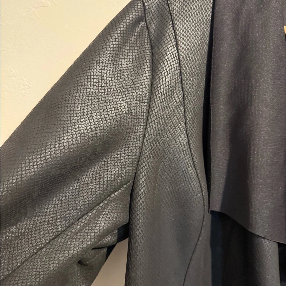 Catherine Malandrino Jacket 1X Black Faux Leather Snake Print Draped Open Front